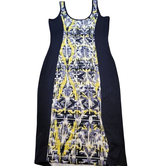 Material Girl Black Yellow Aztec Print Bodycon Dress Women’s Medium Knee Length - Picture 2 of 9